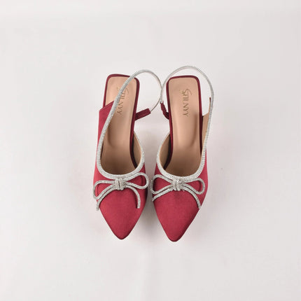 Crystal Bow Wine Suede Heels - Stilnyy