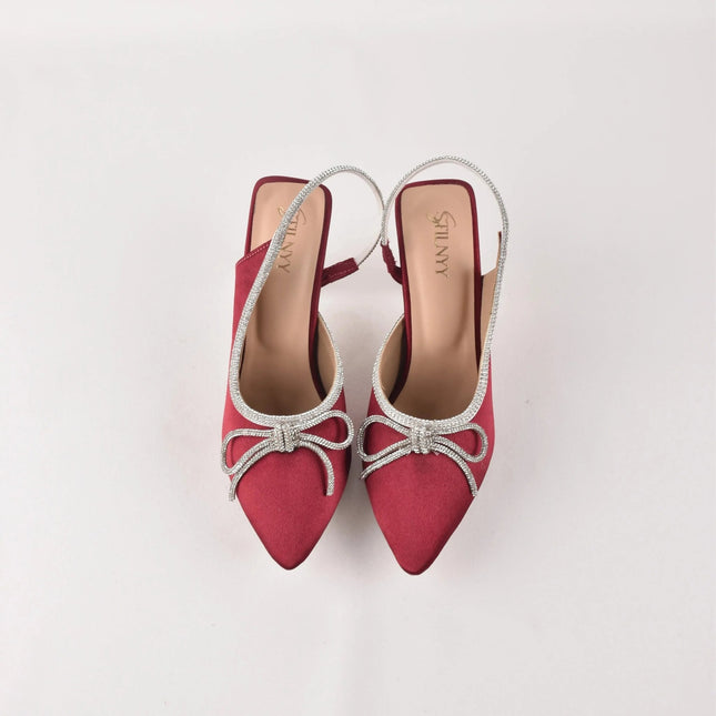 Crystal Bow Wine Suede Heels - Stilnyy