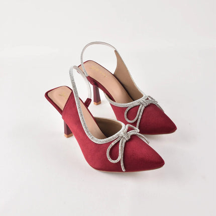 Crystal Bow Wine Suede Heels - Stilnyy