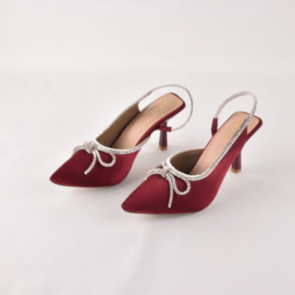 Crystal Bow Wine Suede Heels - Stilnyy